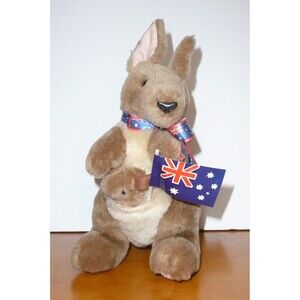 Australian Kangaroo w/ Joey Plush Stuffed Animal with Flag and ribbon Souvenir